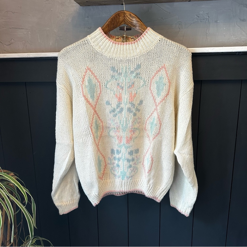 Erika Cream and Pastel Patterned Grandma Sweater size Large